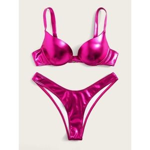Shein Hot Pink Metallic Bikini Set